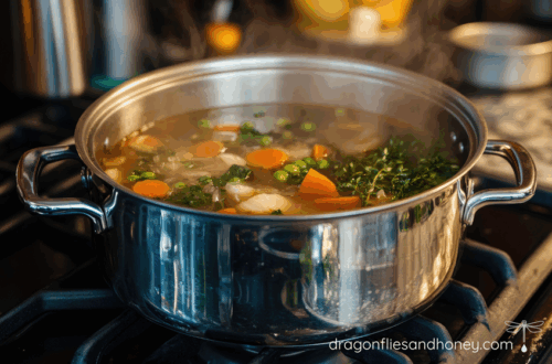 Pot of simmering hot homemade soup
