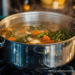 Pot of simmering hot homemade soup
