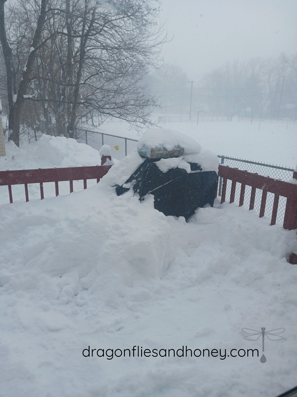snow covered patio deck