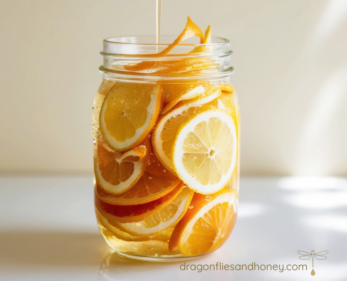 orange slices soaked in vingar for  natural cleaning